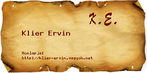 Klier Ervin névjegykártya